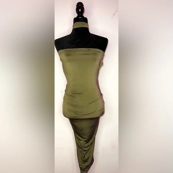 Dresses | Olive Green Too Maxi Choker Dress | Poshmark